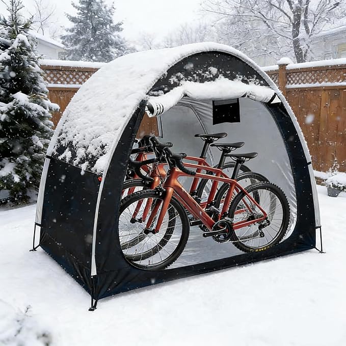 Bike Storage Shed 6.6FT, Easy Setup Waterproof PU4000 210D Oxford Fabric Tent for 2 Bikes, Outdoor Portable Bicycle Shelter with Window, Black