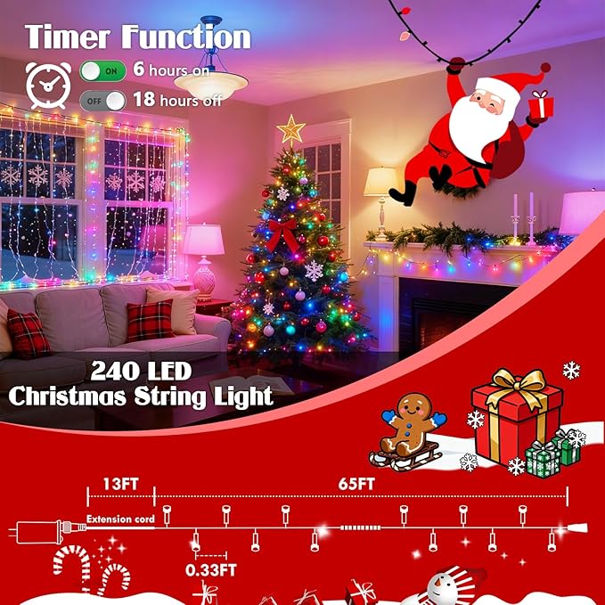 4th of July for Smart Color Changing String Lights Indoor, 88FT 240LED App Control RGB LED String Lights with Remote & Timer, Waterproof Twinkle Tree Lights Outdoor for Independence Day Decor