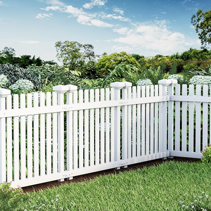 MELLCOM 2ft H x 2ft W (3 Panels) No Dig Garden Picket Fence, Decorative Privacy Fence with Metal Stakes, Garden Fence Border for Backyard, Patio & Yard, White