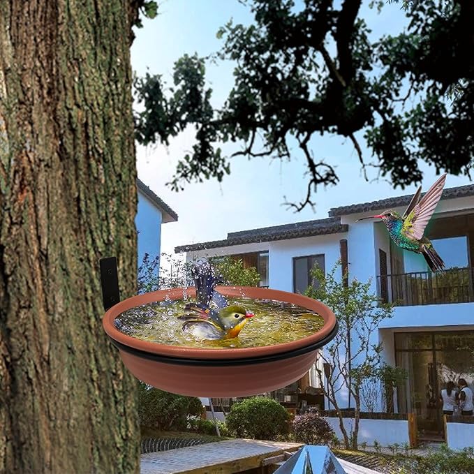 Bird Feeder Tree Mounted with Heavy Duty Sturdy Steel, 8.5” in Diameter×1.85" Deep Brick Red Bird Bath Tray,Installed on Wooden Fences, Trees, Deck,Indoor and Outdoor Walls