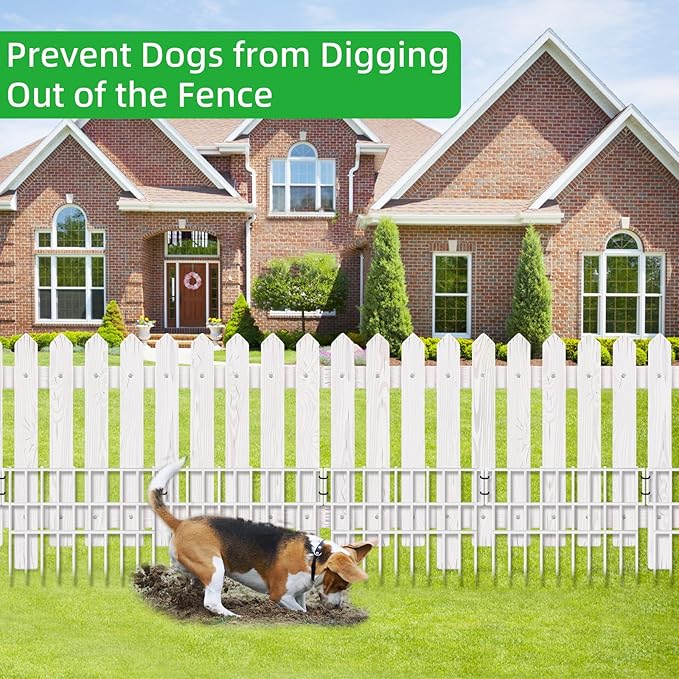 17ft(L) X 13in(H) Animal Barrier Fence, 12 Panels No Dig Fence for Dogs, 1.52IN Gap Anti Digging Dog Barrier, Rustproof Metal Garden Edging Border Defense for Outdoor, Yard, Lawn, White