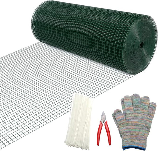 Hardware Cloth 1/2inx24x100ft,Chicken Wire Fencing,Welded Wire Mesh, Vinyl PVC Coated Mesh,Coop Garden Plant for Rabbit,Snake,Rodent,Foxes,Raccoons Poultry Netting Cage Farm Protection