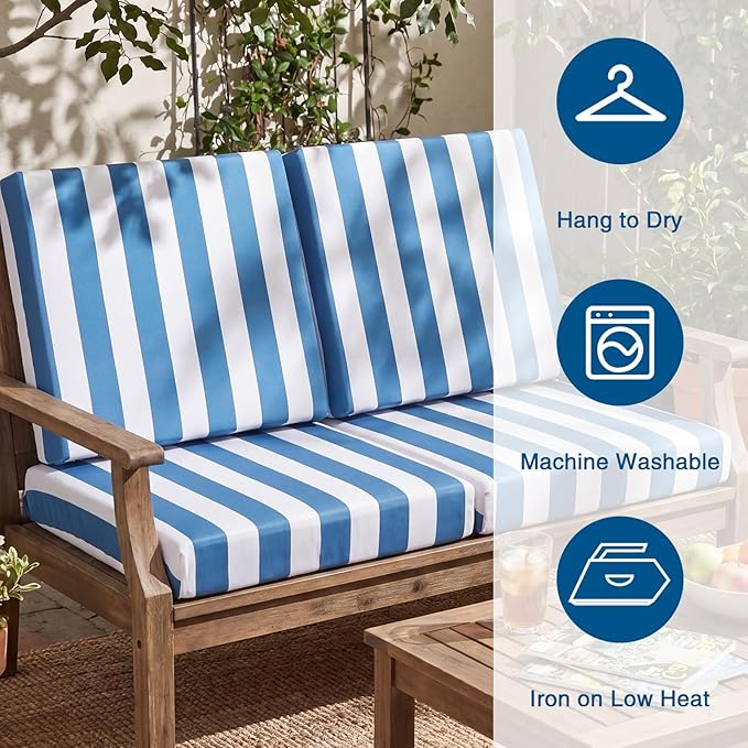 Newwiee 12 Pcs Patio Stretch Outdoor Cushion Covers Sofa Couch Cover Replacement Couch Slipcover Sofa Seat Chair Porch Patio Furniture Protector, Flexibility Washable (Blue White,Stripes)