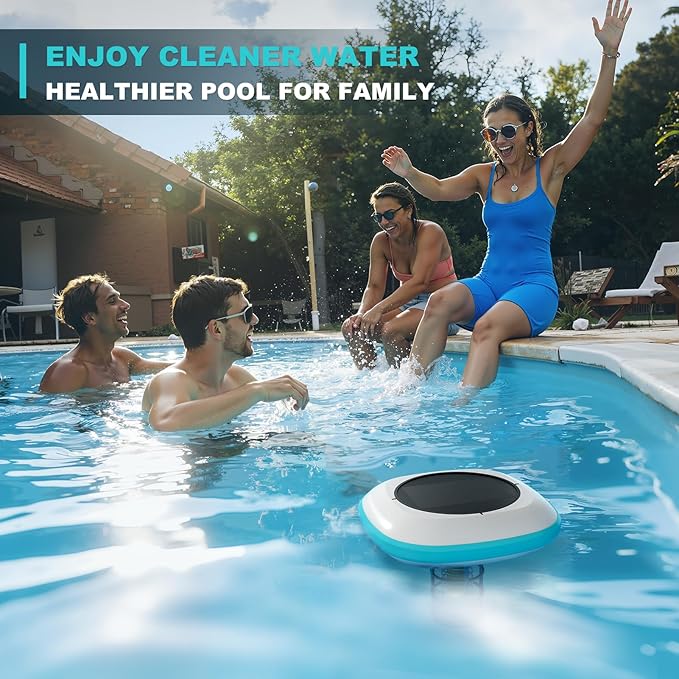 Solar Pool Ionizer for Inground and Above Ground Pools, Up to 45,000 Gal - Heavy Duty 1lb Copper Anode, Reduces Chlorine & Maintenance, Saltwater Compatible Water Clarifier, Lake Blue