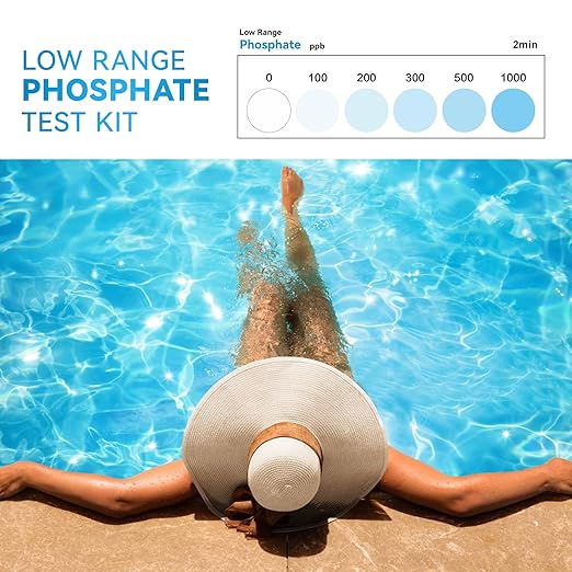 Phosphate Test Kit, Pool Phosphate Test Kit, 50 Counts Phosphate Test Strips for Hot Tub and Swimming Pool, Quick & Reliable Water Testing with Colorimetric Tube