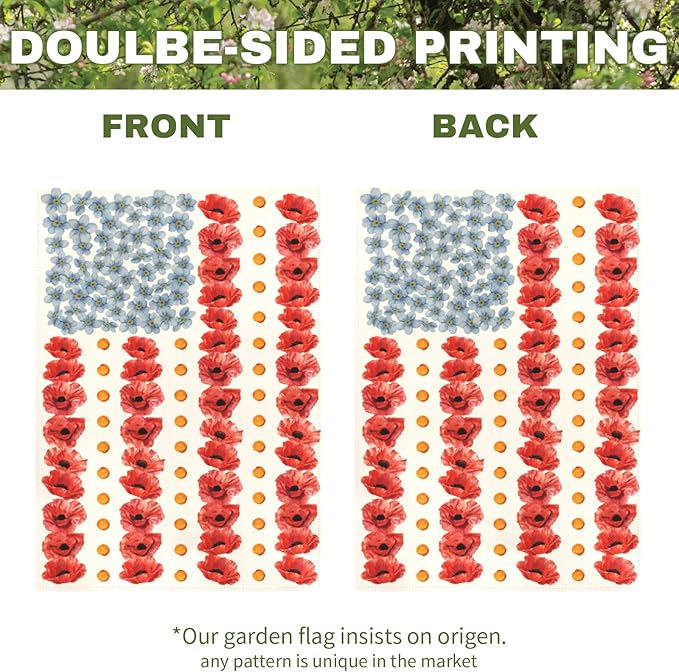 Patriotic Poppy Garden Flags American Flag Floral Yard Flags Double Sided Memorial Day Independence Day House Banner for Fourth of July Remembrance All Season Home Lawn Porch Decor 12x18 Inch
