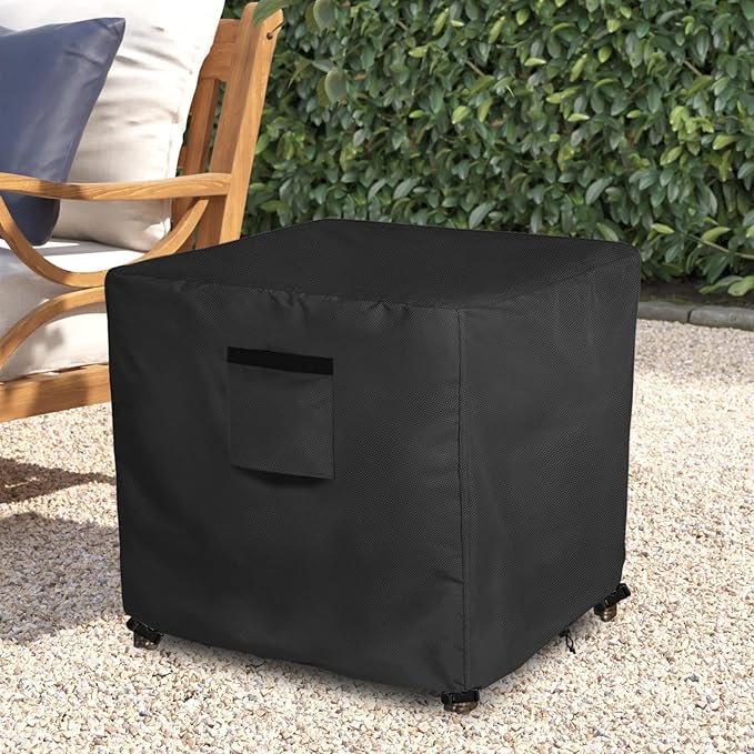 Waterproof Patio Small Side Table Cover,Square Outdoor Ottoman Covers,Heavy Duty 600D Patio Wicker Side Table Cover,Fits Square PatioTable, All-Weather Furniture Protection.22"W x 22"D x 18"H.Black