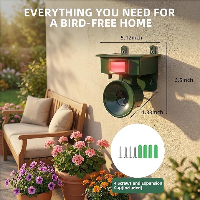 2Pack Solar Ultrasonic Bird Repellent Devices Outdoor Solar Woodpecker Deterrent for House Outdoor Waterproof Pigeon Deterrents for Outside to Keep Pigeon Crows Starlings Out of Yard Garden Balconies