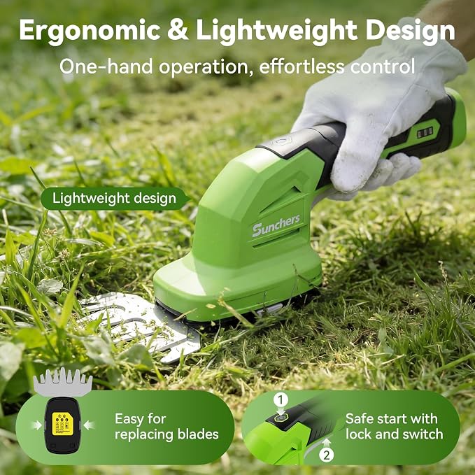 2 in 1 Hedge Trimmer Cordless, 7.2V Electric Grass Cutter Hedge Shears, Handheld Shrub Bush Trimmer, Lightweight Grass Shears, Rechargeable Yard Tool Battery and Type-C Cable, Gifts for Father Day Dad
