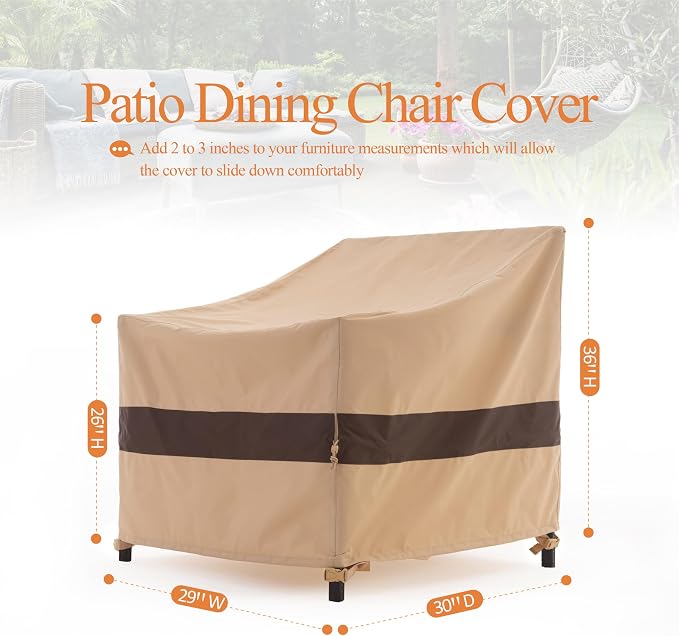 WJ-X3 Patio Chair Cover, Outdoor Lounge Cover, Heavy Duty, Waterproof Lawn Chair Covers, 29W x 30D x 36H, Beige & Coffee, 2-Pack