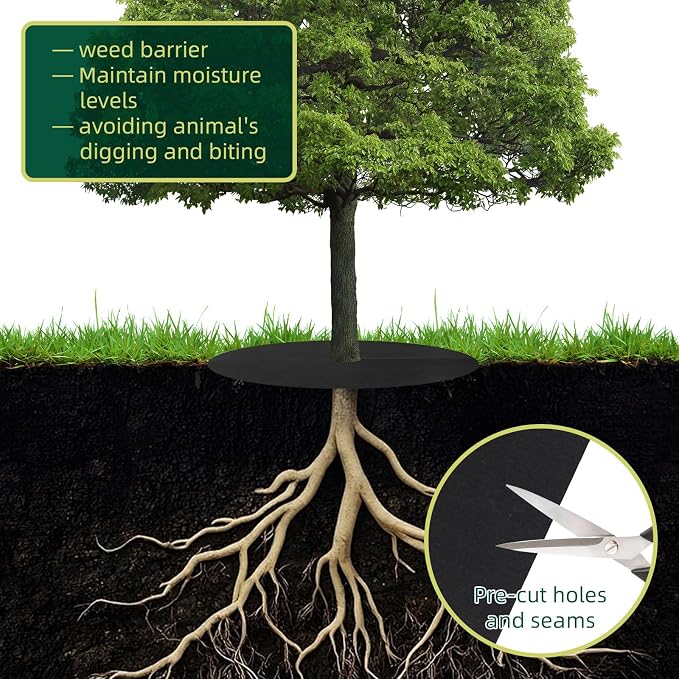 39 Inch Weed Barrier Mats Non Woven Tree Mulch Ring Tree Protectors Weed Mat for Garden Used to inhibit Weed Growth and Landscape Weed Control - 10 Pack