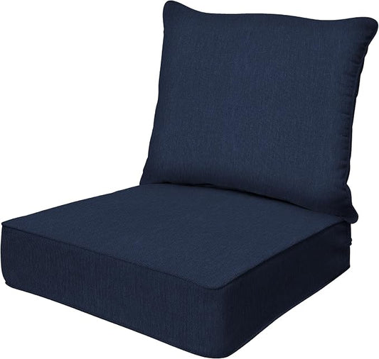 Honeycomb Outdoor Heritage Deep Seat, 24 x 23, Textured Solid Indigo Blue Chair Cushion with Removable Cover, for Patio Furniture