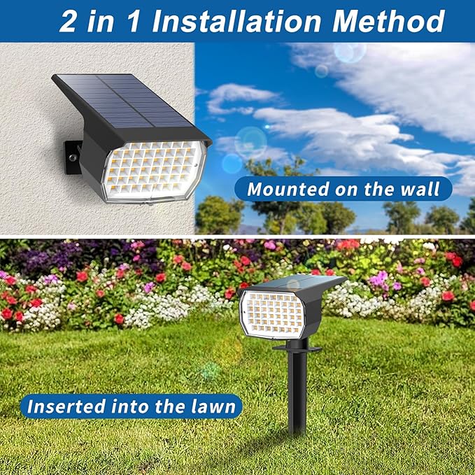 WENATY Solar Spot Lights Outdoor Waterproof IP65, 6 Pack Landscape Spotlights with 46 LEDs, 3 Modes Auto On/Off Solar Powered Flood Lights for Outside Pathway, Yard, Garden, Walkway (Warm White)