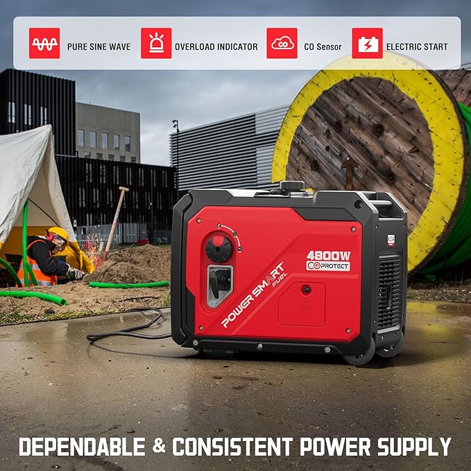 5000 Watt Portable Inverter Generator with Electric Start, 30 Amp for Home Use and Emergency Backup, CO Protect, Super Quiet