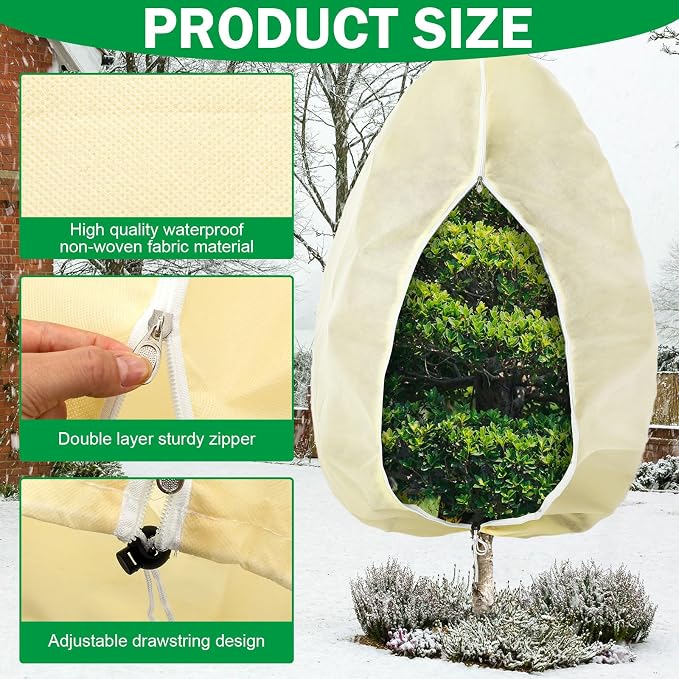 1 Pcs 13 x 13 ft Plant Covers Freeze Protection Extra Large Frost Cloth Plant Covers with Zipper Drawstring Winter Cold Weather Frost Blankets for Outdoor Palm Fruit Tree and Shrubs (Beige)