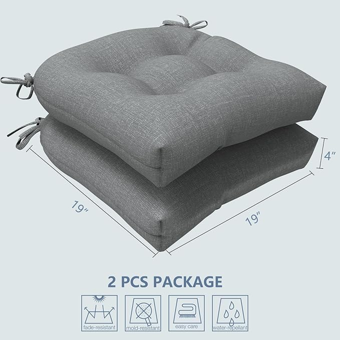 LVTXIII Outdoor Seat Cushions Seasonal Tufted Chair Cushions, Patio Chair Pads for Dining Chairs, Office Armchairs and Garden Furniture Decoration (Round Back, 19”x19”x4”, Grey Textured, 2 Pack)