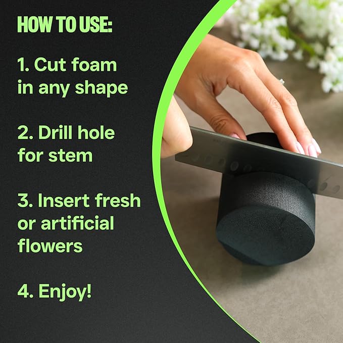 XCEL Florist Foam Floral Foam Blocks - Reusable, Weather Resistant Styrofoam for Artificial Flowers (Black 3" Round x 3" Thick - 10 Pack)