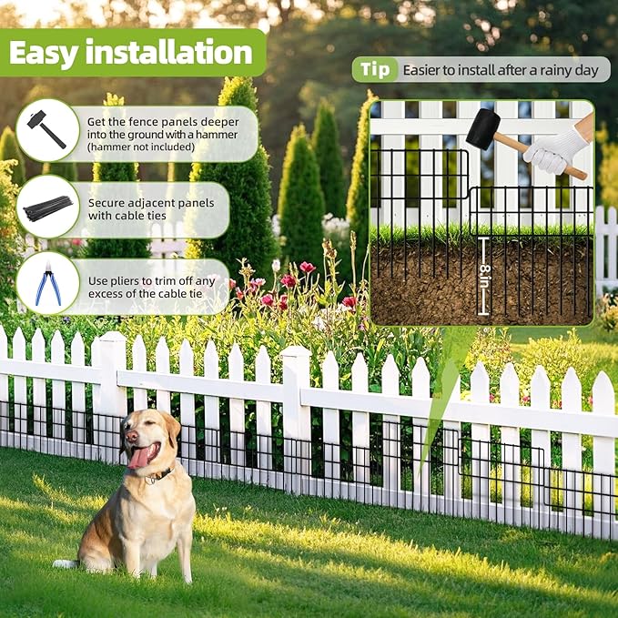 42.5ft(L) x 13in(H) Animal Barrier Fence, 30 Panels No Dig Fence, Garden Fence Barrier for Bottom, Rabbit Fence for Garden, Dog Fences Barrier, Rustproof Metal Fences Border for Outdoor
