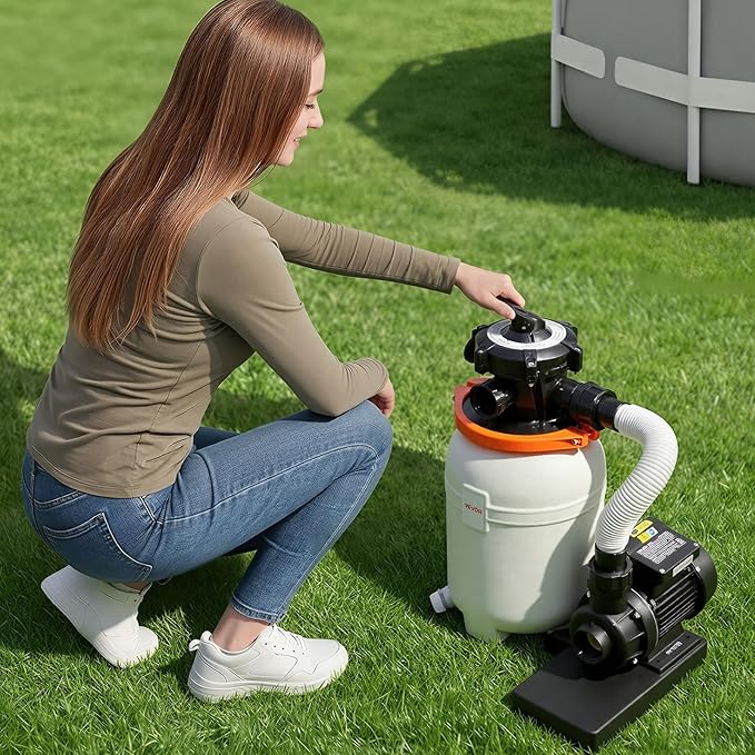 VEVOR 10 in Sand Filter Pump for Above Ground Pool, 0.33 HP 3000 GPH, Swimming Pool Sand Filter Pump with Pre-Assembled Core & Leak-Resistant Design, 6-Way Valve, High-Efficiency Filtration for Pools