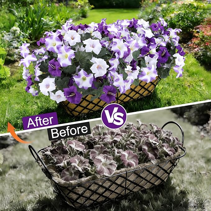 Geegoods Artificial Flowers Plants for Outdoors, 4 Bundles UV Resistant Fake Faux Petunias for Outdoor Planters Patio Front Porch Balcony Garden Decor