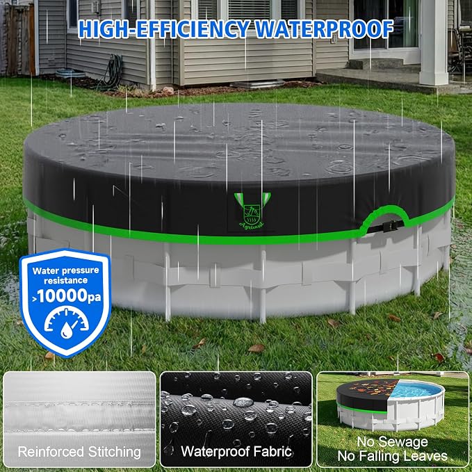18ft Round Pool Cover, 420D Heavy Duty Above Ground Pool Cover with Sturdy Strap Ratchet Tensioner & Reflective Handles, Enhance Windproof, Side Seamless Tear Resistant, Weather Protection