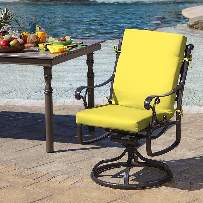 Arden 2-Pack Outdoor Patio Dining Chair Cushion, 20x44, Rain-Proof Seat Pad, Fade-Resistant Outdoor Cushion Lemon Yellow Leala