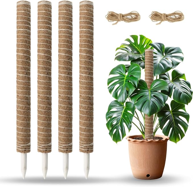 Mcbazel 4 Pack 23.5 Inch Moss Poles, Monstera Plant Support, Stackable Moss Pole for Indoor Plants, Coco Coir Totem for Climbing Plant, Potted, Sphagnum