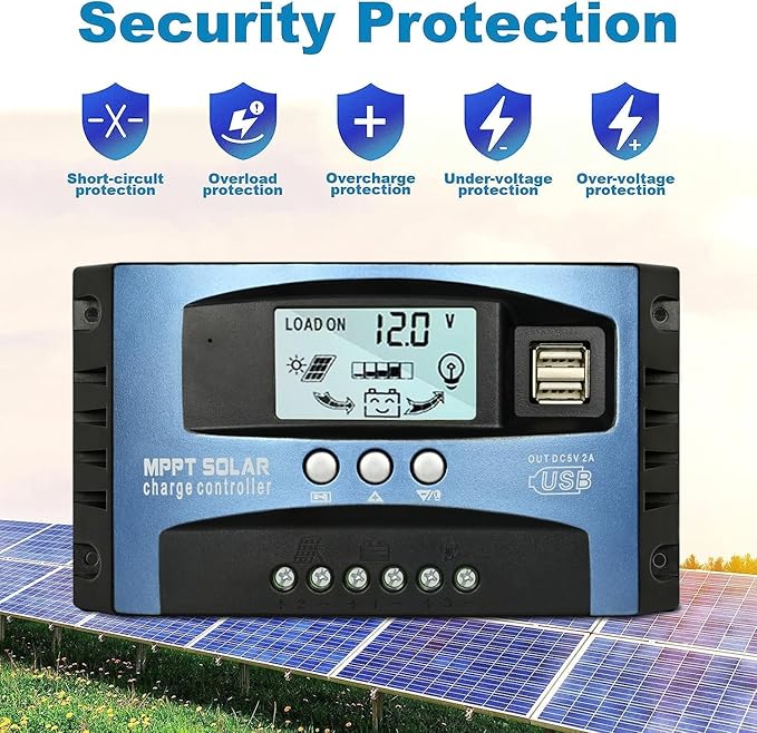[Upgraded] 30A MPPT Solar Charge Controller, 12V/ 24V Solar Panel Intelligent Regulator with Adjustable LCD Display Dual USB Port Timer Setting Auto Parameter