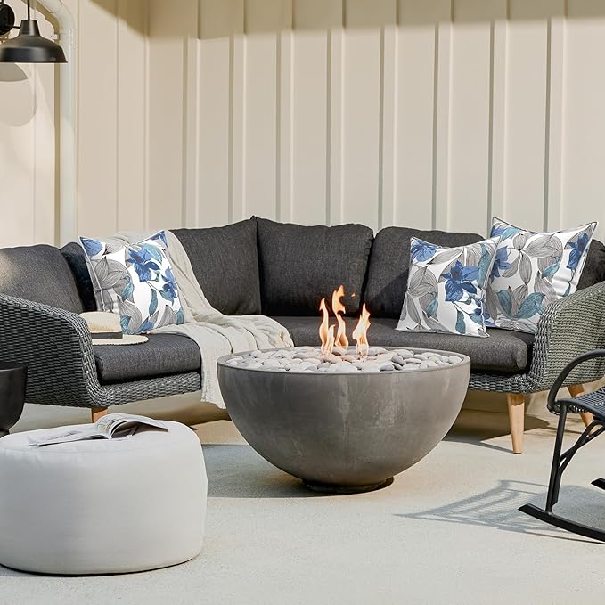 LVTXIII Outdoor Throw Pillows 20x20 Patio Waterproof Square Pillows with Piping Fade Resistant Accent Pillow for Spring Summer Garden Decoration, Set of 2, Clemens Noir Blue