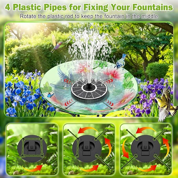 SZMP Solar Fountain with 3 Spray Height, 3.5W Glass Solar Bird Bath Fountain with 4 Adjustable Fixed Rods, and 7 Nozzles, Outdoor Solar Water Fountain Pump for Bird Bath, Garden, Pool, Pond