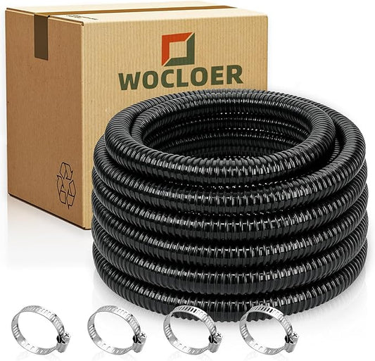 Pond Tubing 1” × 50 Feet Black Flexible PVC Pond Hose,Garden Pond PVC Tube - Reinforced, Kink-Resistant Tubing for Pumps, Fountains & Waterfalls, with 4 Clamps,1" Dia