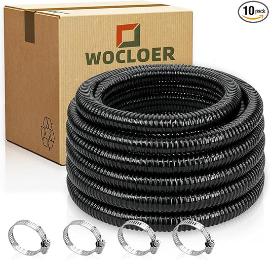 Pond Tubing 1-1/4” × 10 Feet Black Flexible PVC Pond Hose,Garden Pond PVC Tube - Reinforced, Kink-Resistant Tubing for Pumps, Fountains & Waterfalls, with 4 Clamps,1-1/4" Dia
