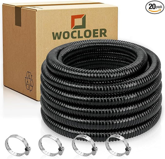 Pond Tubing 1-1/4” × 20 Feet Black Flexible PVC Pond Hose,Garden Pond PVC Tube - Reinforced, Kink-Resistant Tubing for Pumps, Fountains & Waterfalls, with 4 Clamps,1-1/4" Dia