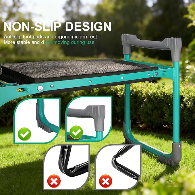 Garden Kneeler and Seat, 2-in-1 Foldable Garden Bench with Non-Slip EVA Foam Pad, Storage Bags, Glove, Portable Gardening Stool for Kneeling & Sitting, Ideal for Gardeners, Patio, Fishing