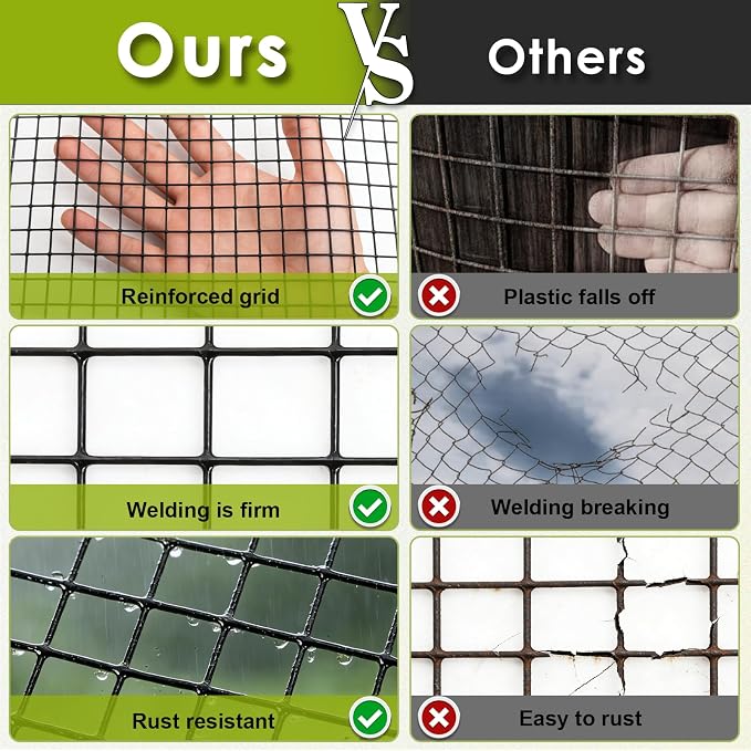 Gbekery Black Hardware Cloth 1/2inch 48in x 100ft 19 Gauge, PVC Coated Galvanized Steel Chicken Wire Fence Roll Garden Plant Welded Metal Wire Fencing Roll, Rabbit Cages Snake Fence, Black