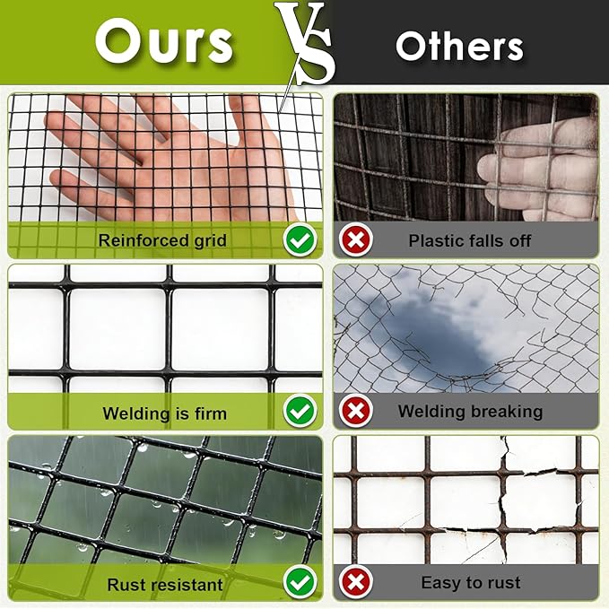 Gbekery Black Hardware Cloth 1/2inch,16in x 10ft 19 Gauge, PVC Coated Galvanized Steel Chicken Wire Fence Roll Garden Plant Welded Metal Wire Fencing Roll, Rabbit Cages Snake Fence,Black