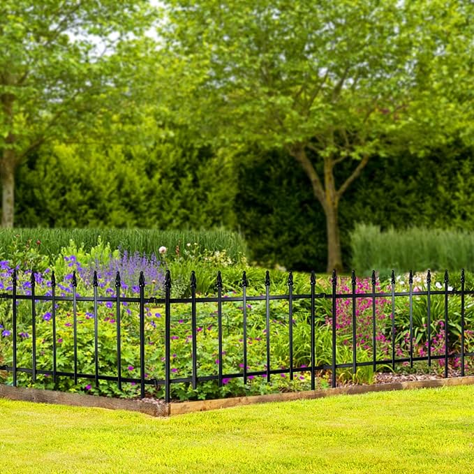 ARIFARO Metal Garden Fence 18" H x 22" W (5 Pack, Length 9.16 ft), No Digging Decorative Border Fence Panels, Rustproof Black Garden Edging Fence for Flower Bed, Yard, Patio, Small Animal Barrier