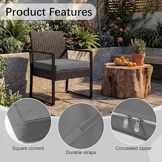 DoubleFill 1 Pcs Outdoor Ottoman Cushion 23"x19"x3" Waterproof Fade Resistant Outdoor Footstools Cushion Removable Patio Ottoman Cushions with Adjustable Fixing Strap for Stool (Grey)