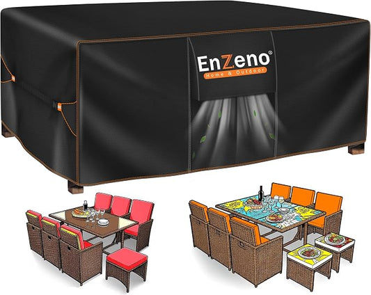 Enzeno Patio Furniture Set Cover Waterproof, Outdoor Dining Coffee Table Chair Covers Rectangular, Heavy Duty Outside Weatherproof Sectional Set Covers for Protection 84" L x 44" W x 28" H Black
