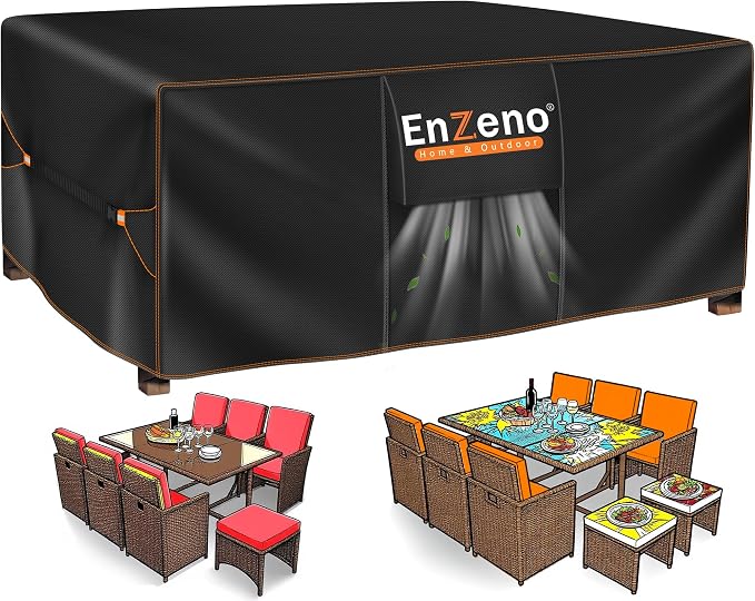 Enzeno Patio Furniture Set Cover, Outdoor Sectional Sofa Couch Set Covers Waterproof, Garden Dining Table Chair Set Cover Outside Rectangular Heavy Duty Weatherproof 71" L x 39" W x 29" H Black