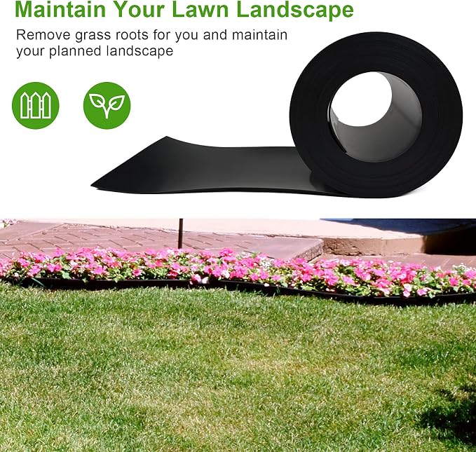 12 Gauge 20 Feet Grass Weed Barrier Landscape Edging 10 inch Depth Flexible Border Roll Lawn Landscape Garden Edging for Backyard Driveway Path Sidewalk