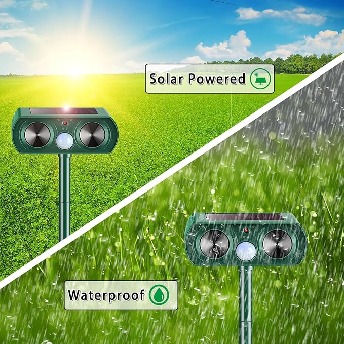 2 Packs Deer Repellent Devices 2026 Solar Power Animal Repeller with Motion Sensor & Ultrasonic Sound, Outdoor Animal Deterrent Devices for Garden Yard Patio to Repel Deer Cat Rabbit Raccoon Dog
