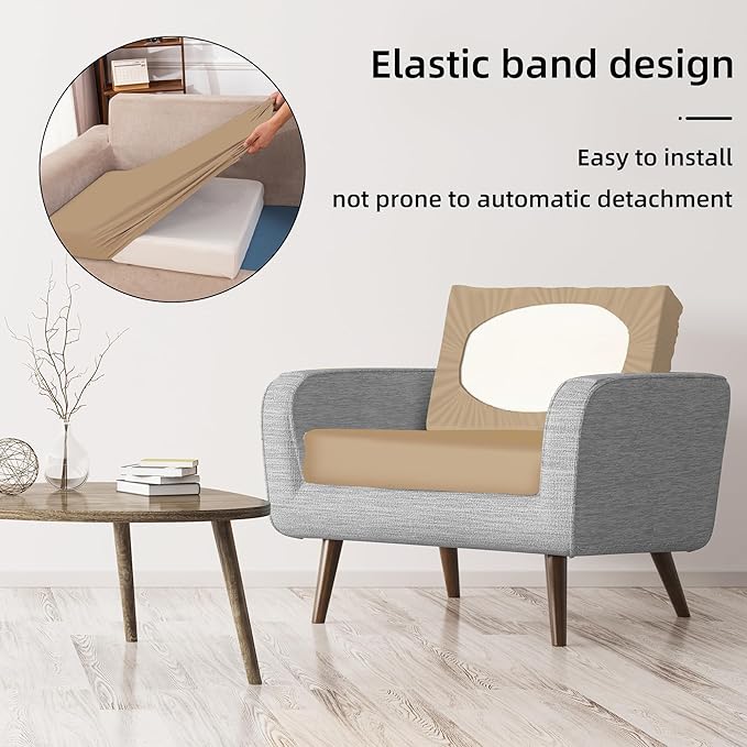 BIETYONE 8Pcs Stretch Patio Cushion Covers,Outdoor Couch Covers Replacement,Outdoor Couch & Sofa Slipcovers,for Patio Furniture Cushion Covers,Washable Reusable Furniture Protector (Khaki, Cover Only)