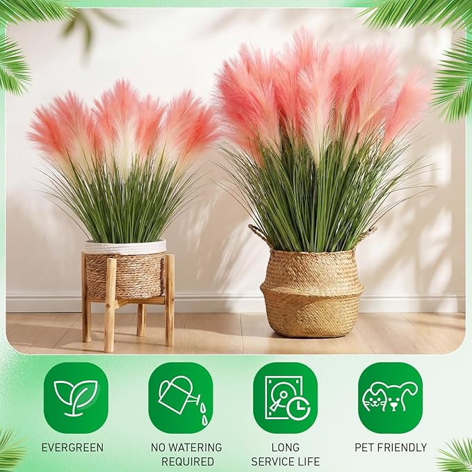 Jexine 15 Pcs Artificial Pampas Grass 31.5" Pink Gradient Faux Pampas Stems with 3 Plumes Each, Fake Plant for Wedding Arch, Aisle Decor, Bridal Shower, Floor Vase Boho Home Decor