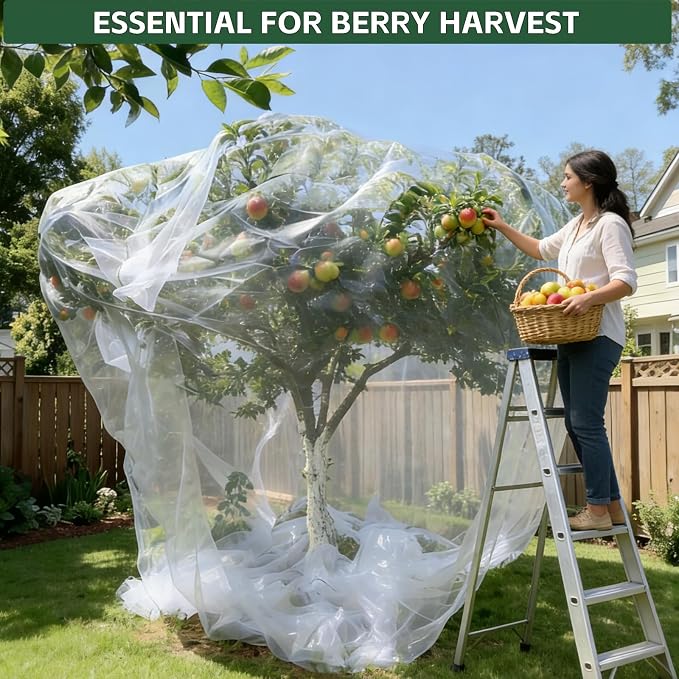 10x10x10Ft Extra Large Fruit Tree Netting Cover with Zipper & Drawstring, Garden Mesh Netting for Protecting Plants from Birds,Bug& Squirrels,Ultra Fine Weather Resistant Tree Netting