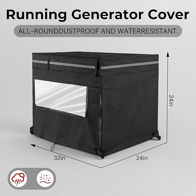 32"L x 24"W x 24"H Generator Tent Cover While Running Heavy Duty Outdoor Generator Covers Shed for Most Generators Up to 15,000 Watt Outside,All-Weather Protection,Black