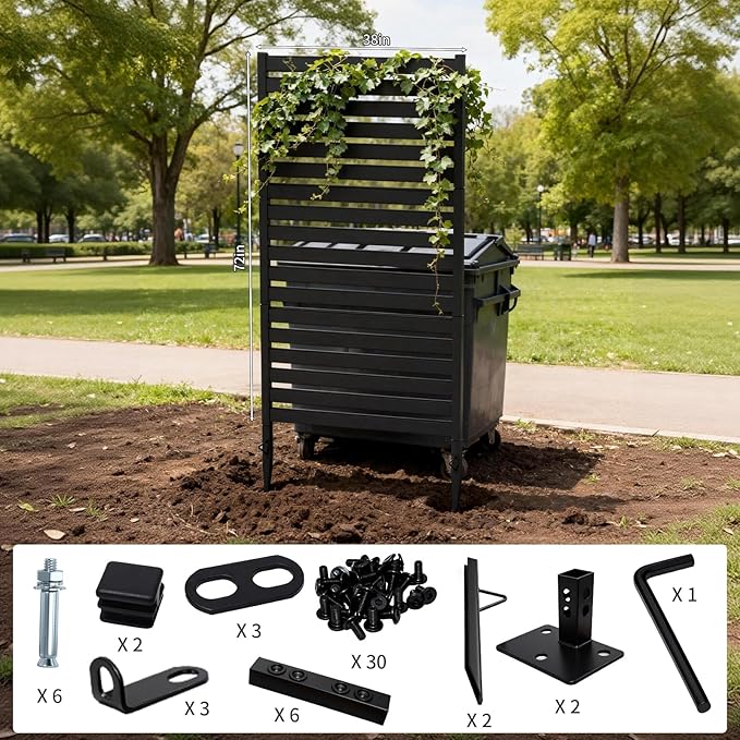 38" W x 72" H Tall Outdoor Privacy Screens, Panel Wrought Iron Fence for Backyard Seclusion - Also Hides Air Conditioner, Pool Pump & Tools