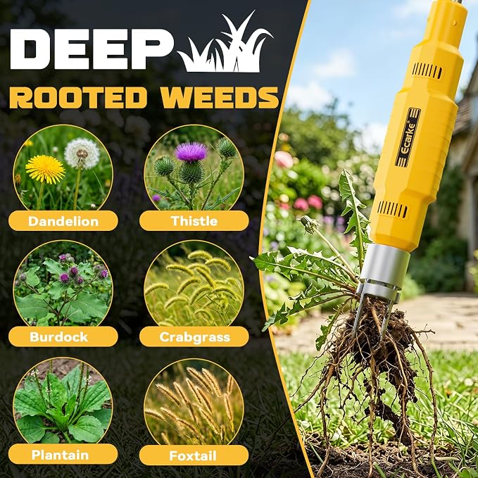 Ecarke Brushless Electric Weed Puller, Compatible with DeWalt 20V Battery, 40" Long Handle Stand Up Weeder with Spring Eject & 3-Claw Steel Head, Dandelion Lawn Garden Tool (Tool Only)