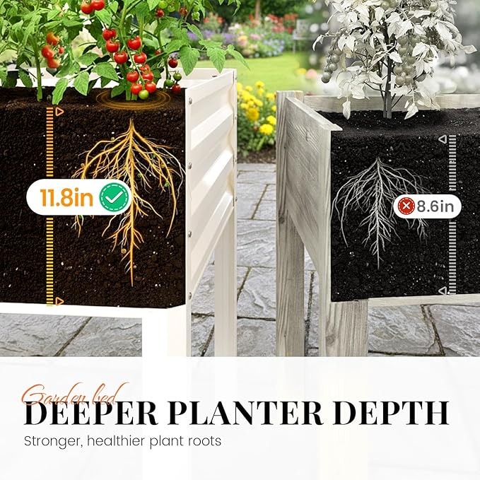 King Bird Large Raised Garden Bed with Cover Galvanized Elevated Planter Box with Legs 48×24×56 in for Backyard, Patio, Balcony, 400lb Capacity, Beige