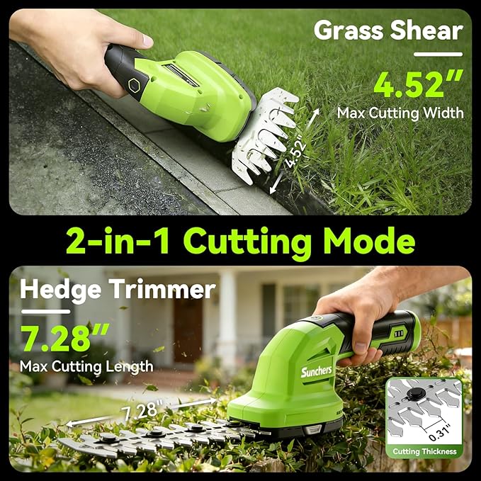 2 in 1 Hedge Trimmer Cordless, 7.2V Electric Grass Cutter Hedge Shears, Handheld Shrub Bush Trimmer, Lightweight Grass Shears, Rechargeable Yard Tool Battery and Type-C Cable, Gifts for Father Day Dad
